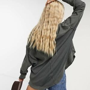 Free People We The Free Waffle Knit Charcoal Pullover S